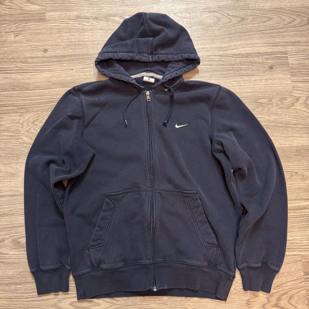 Nike Mens Full Zip Hoodie Navy Blue Fleece Swoosh Logo Size Medium